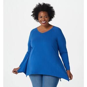2X Isaac Mizrahi Live Swing Tunic Top Blue Trapeze Hem Beefy T-Shirt QVC NEW